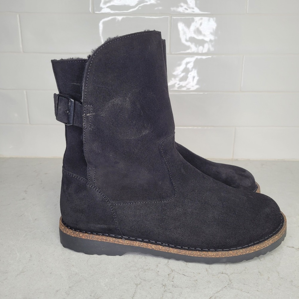 Birkenstock Black Suede Ankle Boots with Buckle Detail
